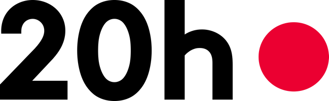 Logo 20h France 2 2023, cercle rouge avec texte noir, identité visuelle officielle chaîne
